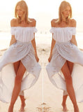 Black White Off the Shoulder Vertical Stripe Dress