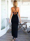 Black Criss Cross Back Backless Maxi Dress